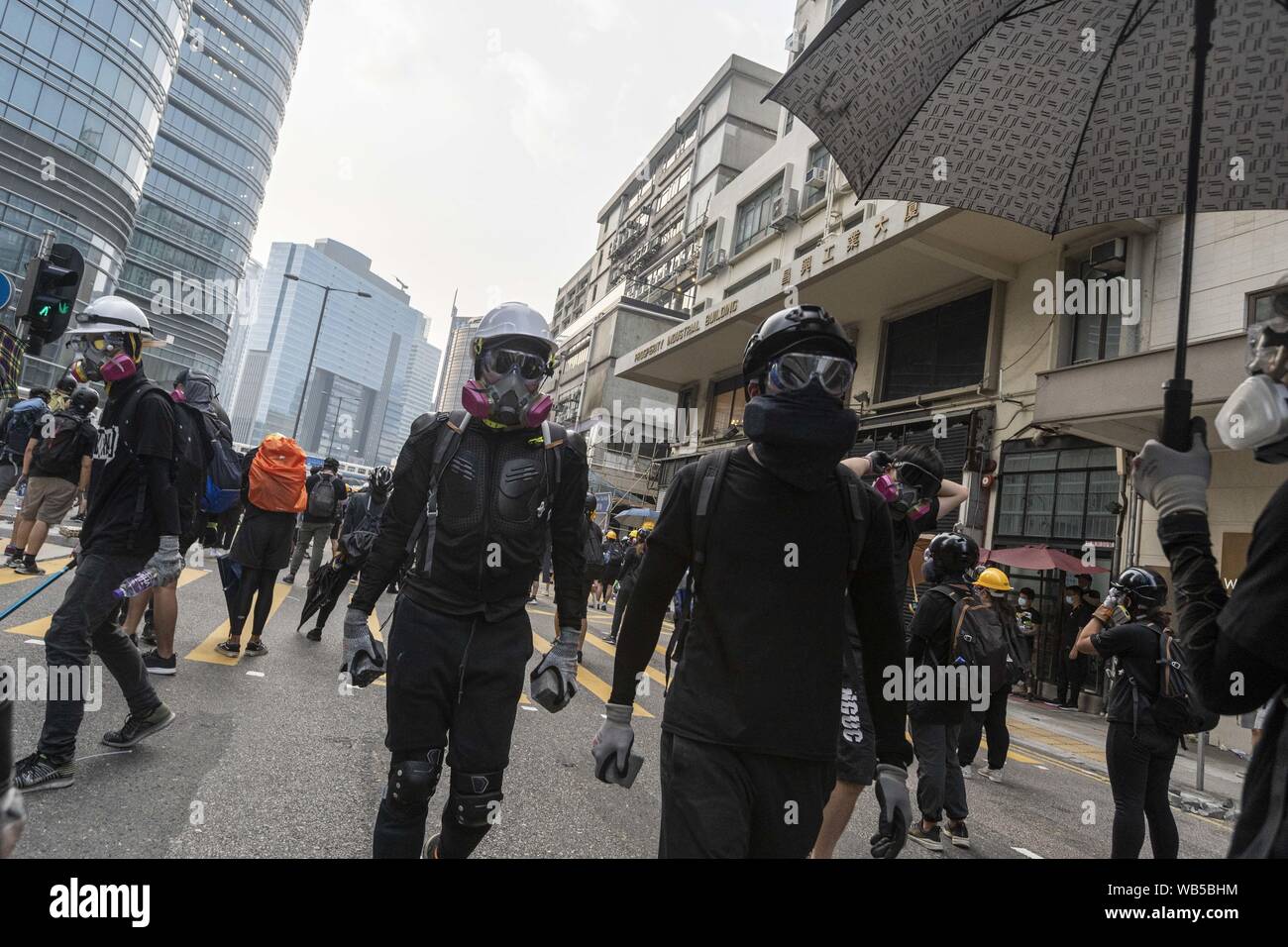 Kwun Tong, Hong Kong S.A.R. 24th Aug, 2019. After intense clashes with Hong  Kong police after a confrontation near the Ngau Tau Kok Police station  thousands of pro democracy protestors filled Wai