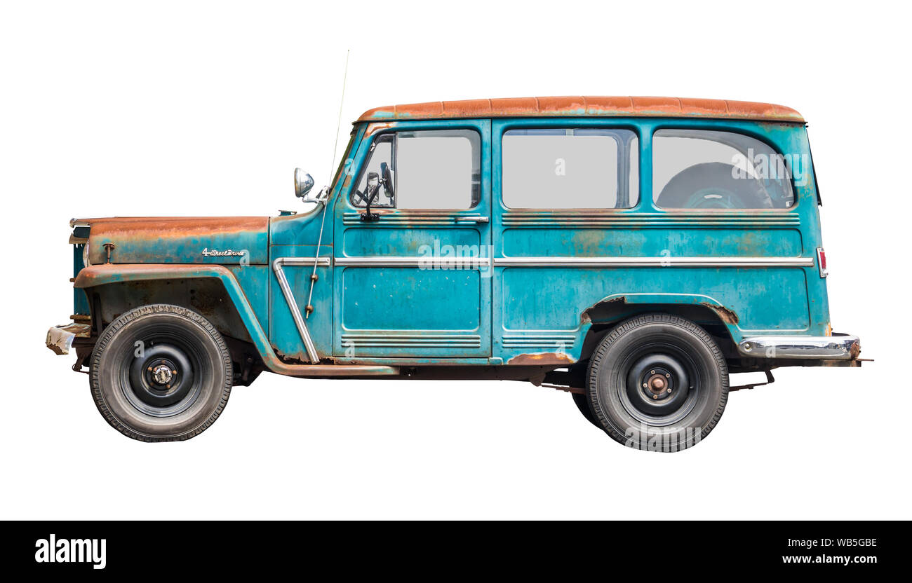 A Rustic Vintage Truck Or Van Or Station Wagon From The 60s Isolated On A White Background Stock Photo