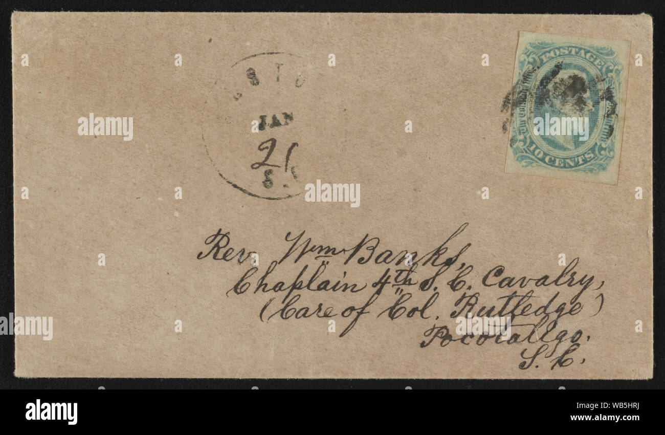 Envelope addressed to Rev. Wm. Banks, Chaplain 4th S.C. Cavalry, Stock Photo