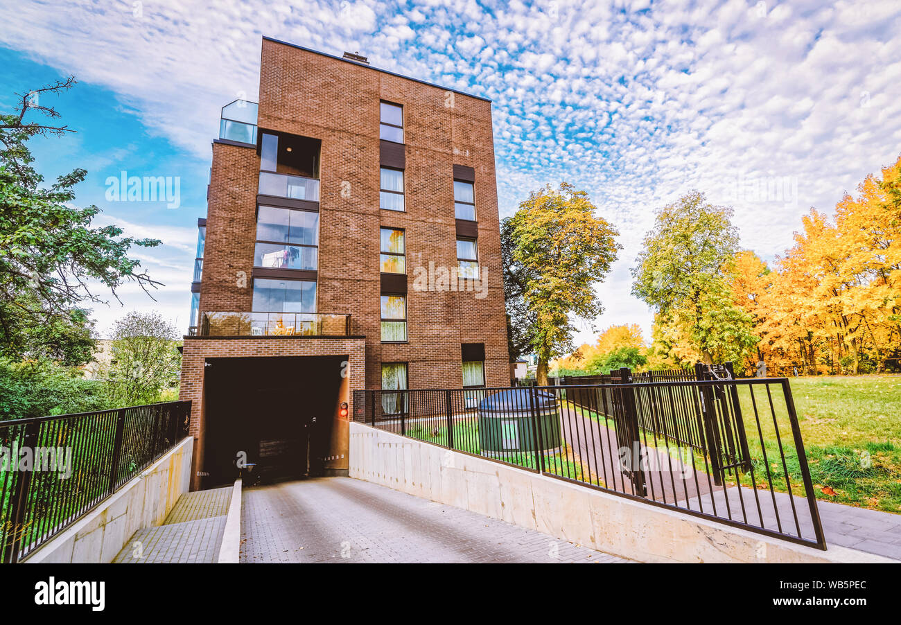 Vilnius, Lithuania October 1, 2016 Modern architecture of garage and
