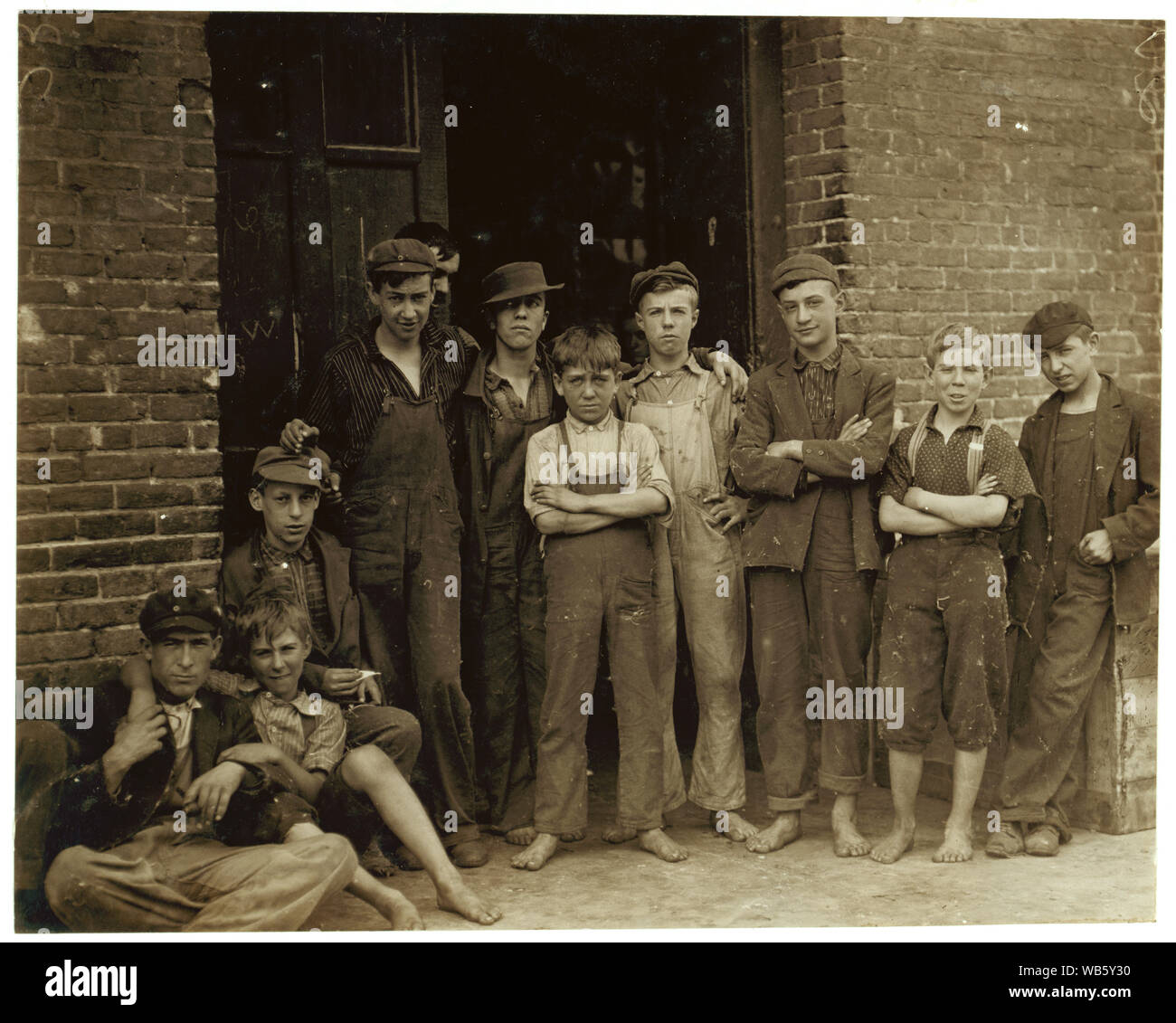 Everyone of these was working in the cotton mill at North Pownal, Vt., and they were running a small force. Dave Noel, Theo. Momeady, 15, working three years. Albert Sylvester, 16, working 1 year; Eugene Willett, 13, working 1 year; Arthur Noel, 15, working 1 year; P. Tetro, 15, working 1 year; T. King, 14, working one year. Clarence Noel 11 working one year. Abstract: Photographs from the records of the National Child Labor Committee (U.S.) Stock Photo