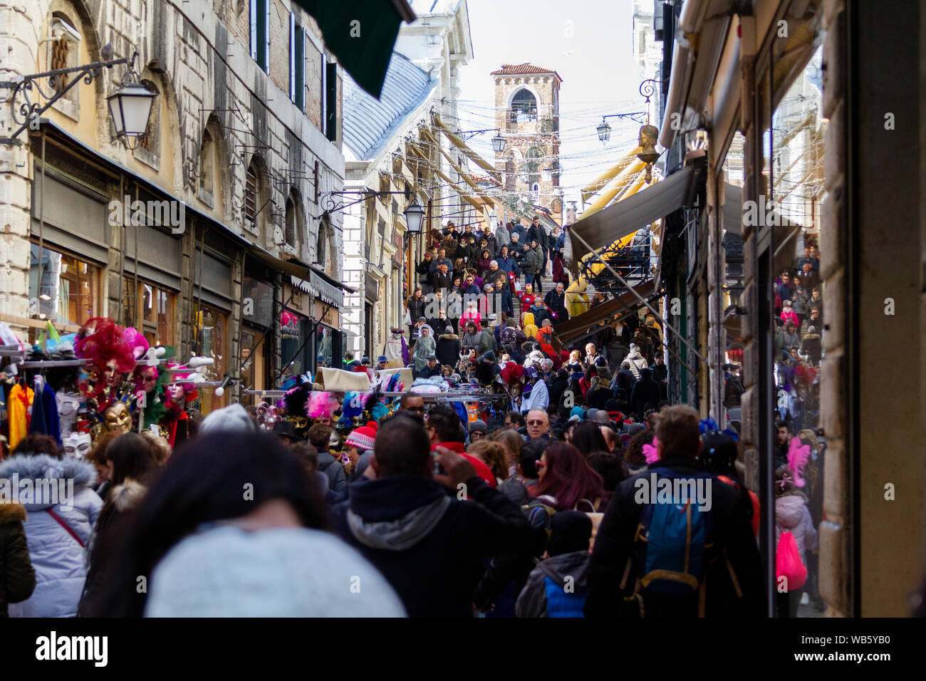 Crowded streets of Venice during Carnival. Stock Photo