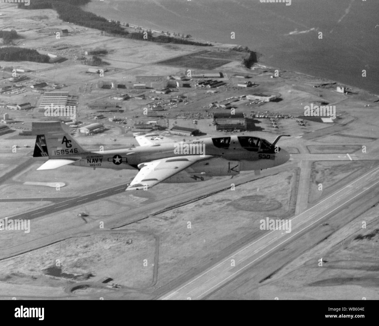 EA-6B Prowler of VAQ-133 over NAS Whidbey Island in 1973. Stock Photo
