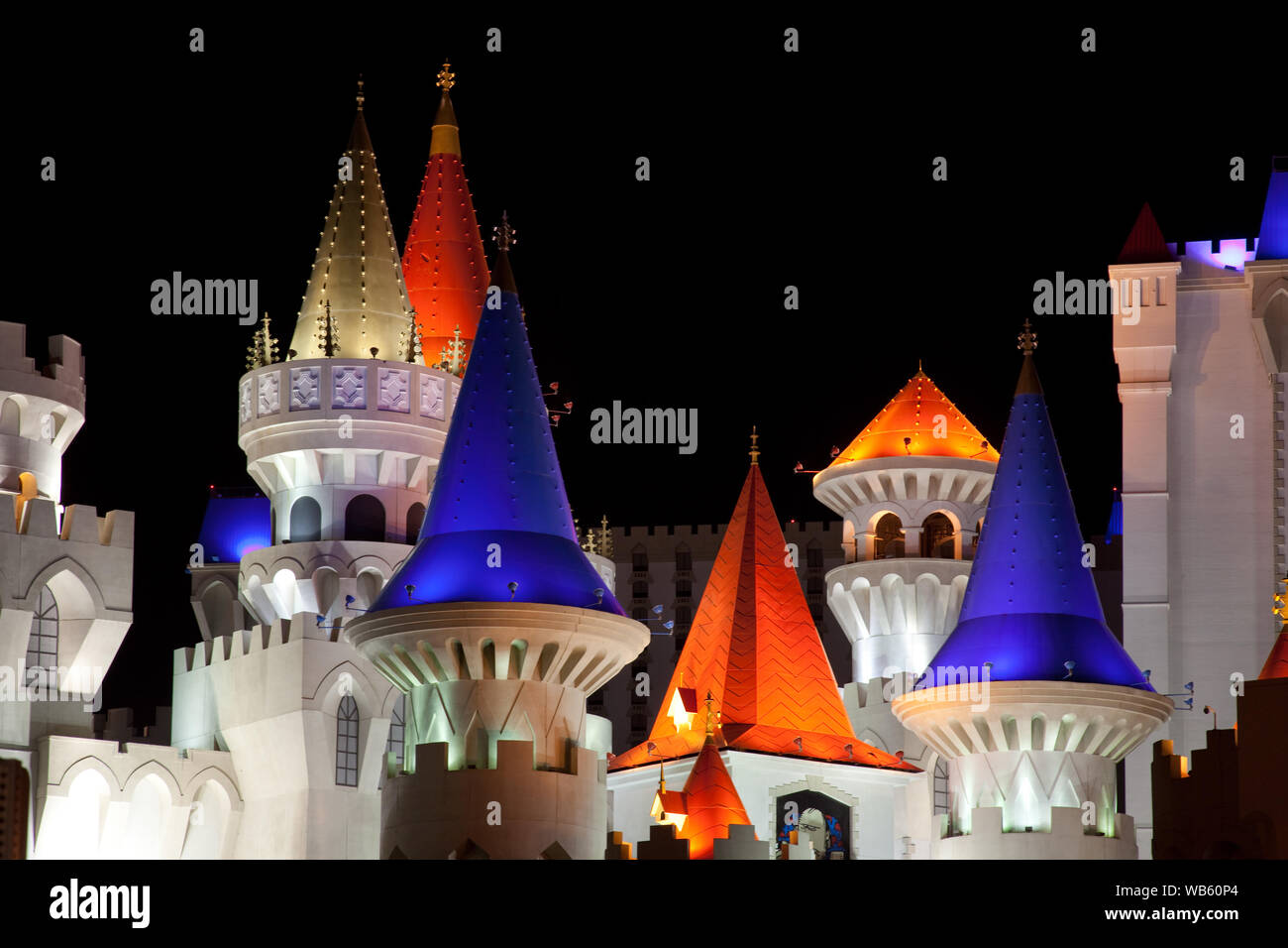Excalibur Hotel turrets, Las Vegas, Nevada Stock Photo