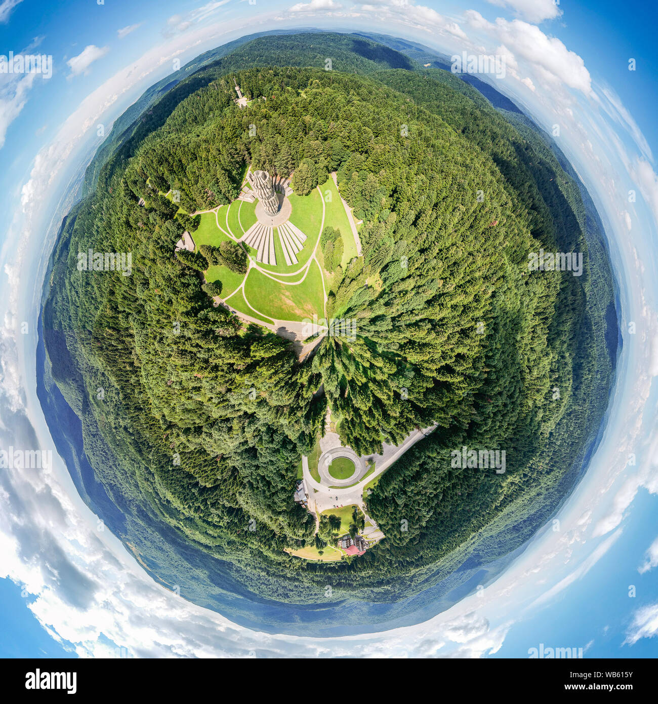 Mrakovica Bosnia And Herzegovina July 15 19 Panoramic Planet Of Area Around Concrete Monument To The Revolution To World War Ii Kozara Stock Photo Alamy
