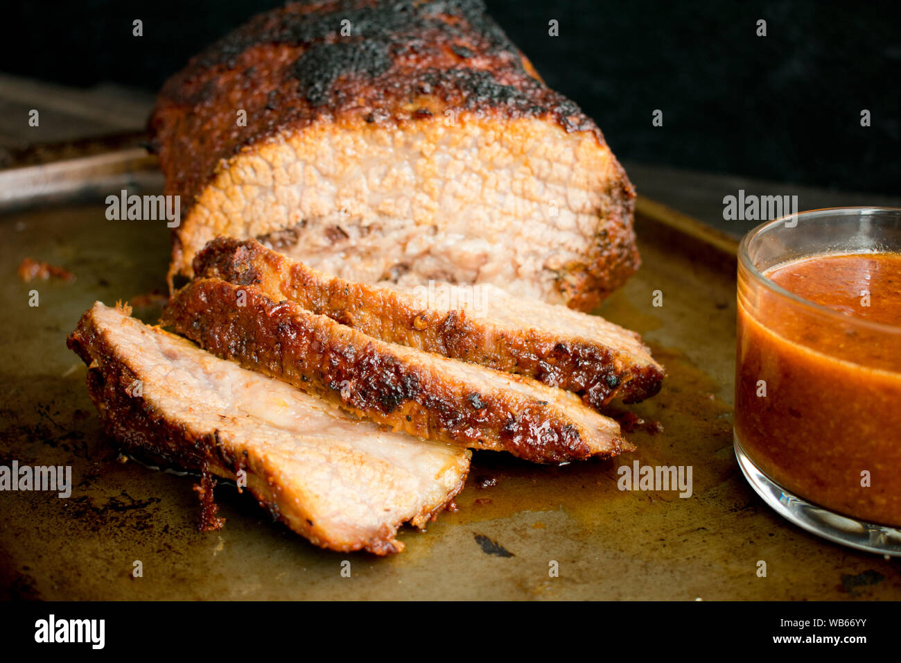 Barbecued Beef Brisket with Sauce Stock Photo Alamy