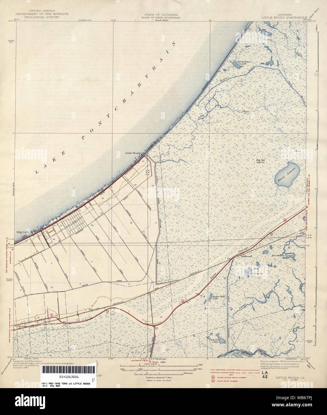 Eastern New Orleans Louisiana Map Little Woods 1935 Stock Photo Alamy