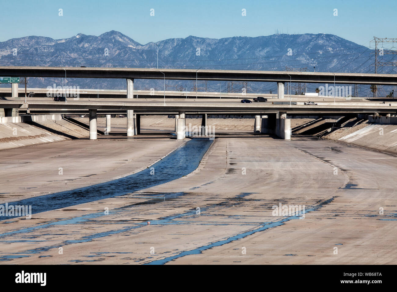 The Los Angeles River, City of Paramount, South LA, Califortnia, USA, Stock Photo