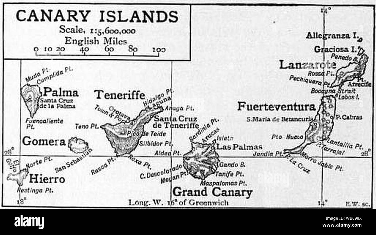 EB1911 - Canary Islands Map. Stock Photo