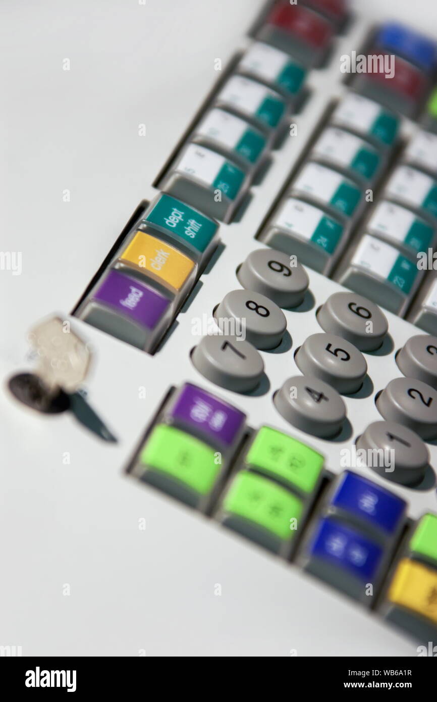 Gray keypad with multicolor buttons of a cash register Stock Photo Alamy