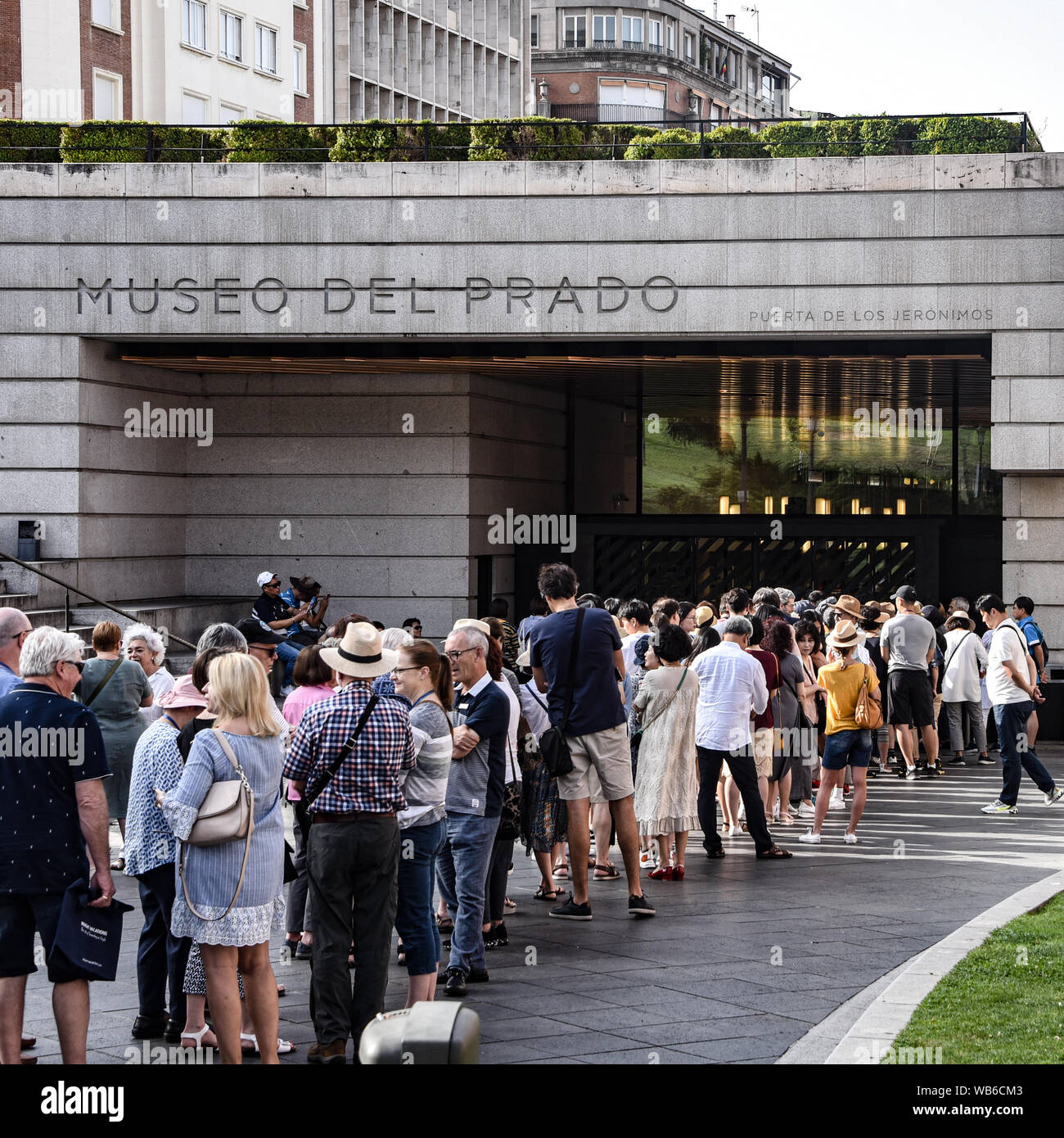 Madrid, Spain - July 21, 2019: Crowds gather at the entrance to Museo del Prado Stock Photo