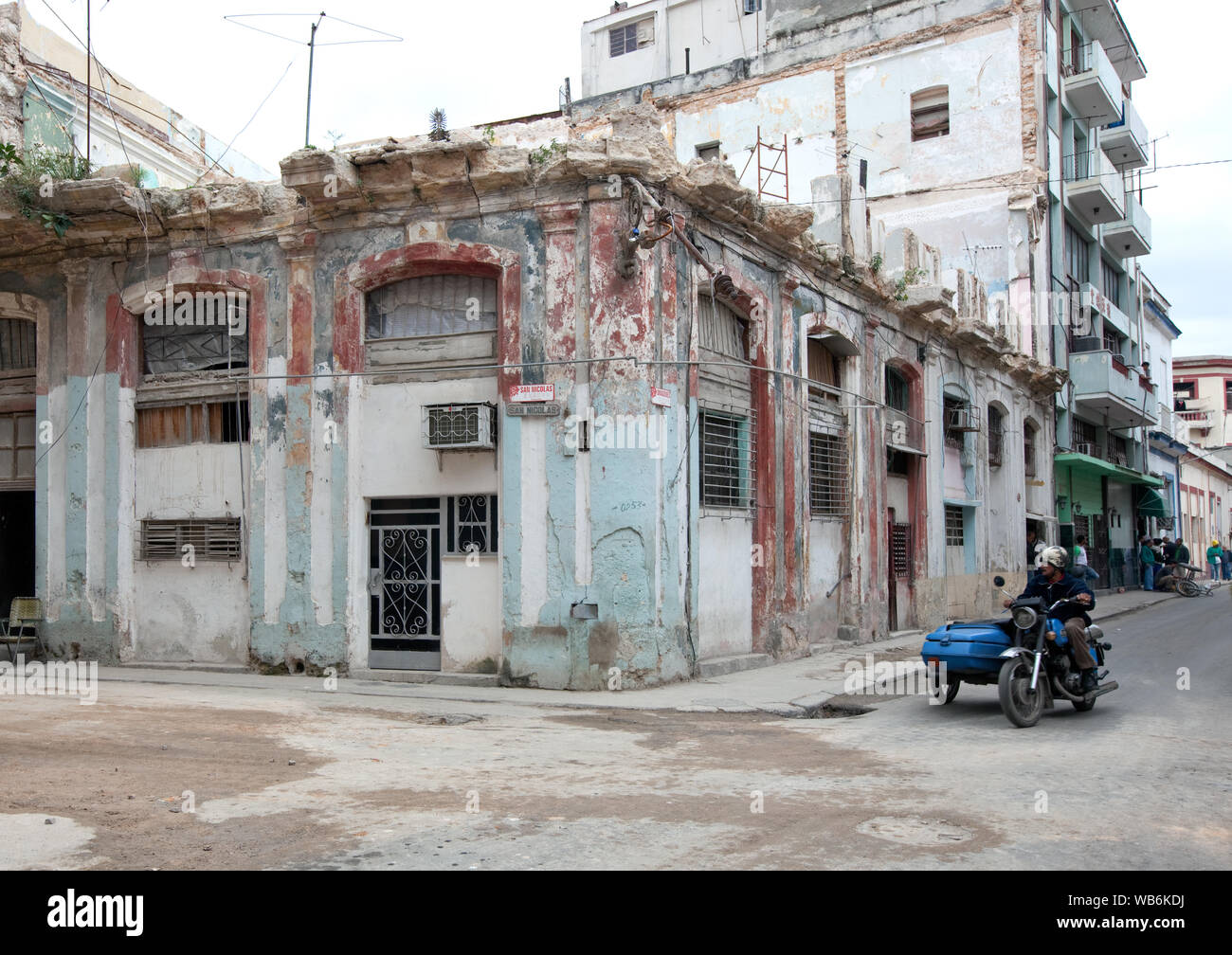 Façades and details in residential neighborhoods in Old Havana, Cuba Stock Photo