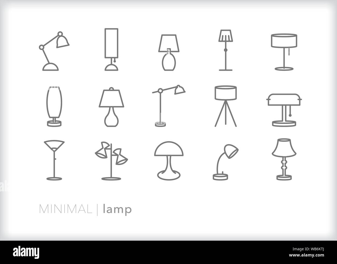 Set of 15 lamp line icons for interior home decor Stock Vector