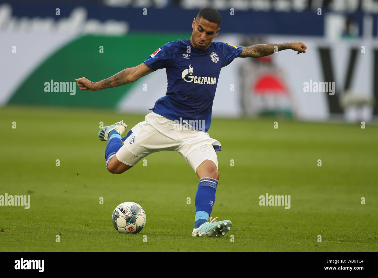 Bastian Oczipka of FC Schalke 04 seen in action during the Bundesliga match  between FC Schalke 04 and FC Bayern Muenchen at Veltins-Arena in  Gelsenkirchen.(Final score; FC Schalke 0:3 FC Bayern Muenchen