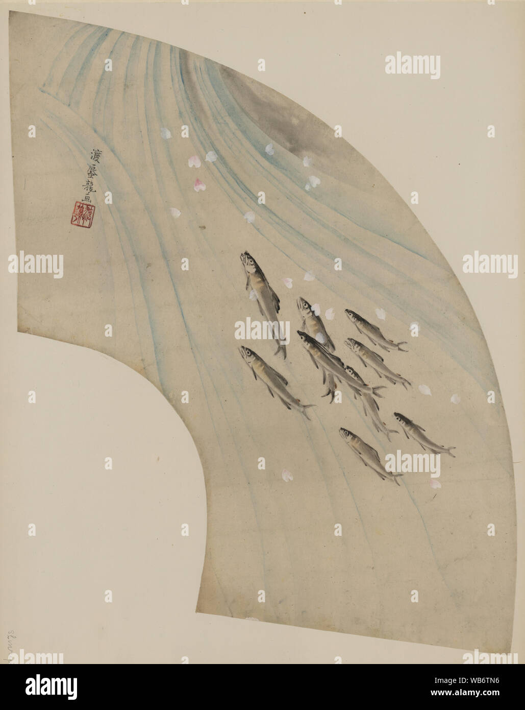 Fan-shaped drawing of fish swimming upstream Abstract/medium: 1 drawing ...