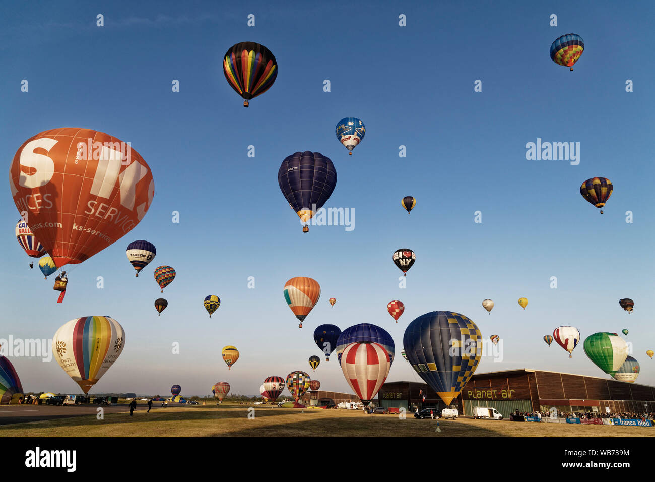 Chambley, France. 4th August, 2019. Hundreds of hot air balloons took off from the Chambley-Bussieres Airbase for the Grand Est Mondial Air Ballons. Stock Photo