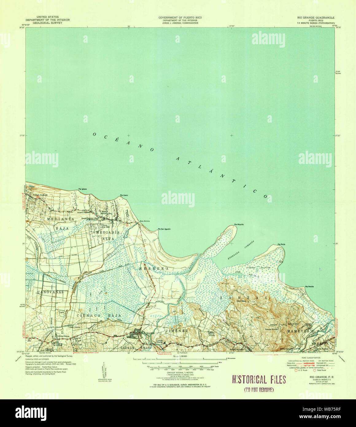 Usgs Topo Map Puerto Rico Pr Rio Grande 1947 Restoration Stock Photo Alamy