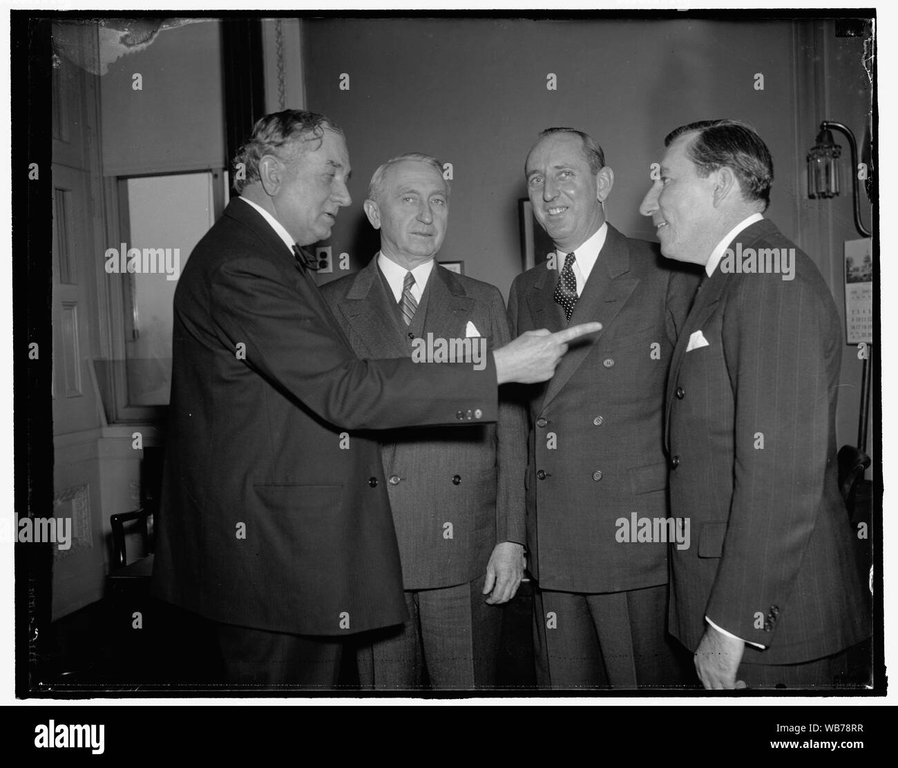 Filibuster against anti-lynching bill. Washington, D.C., Jan. 27. Members of the bloc of Southern Senators who have been filibusting against the anti-lynching bill for the last 20 days and are still going strong, left to right: Senator Tom Connaly, of Texas, Sen. Walter F. George, of Ga.; Sen. Richard Russell of Ga.; and Sen. Claude Pepper of Florida, 1/27/38 Abstract/medium: 1 negative : glass ; 4 x 5 in. or smaller Stock Photo