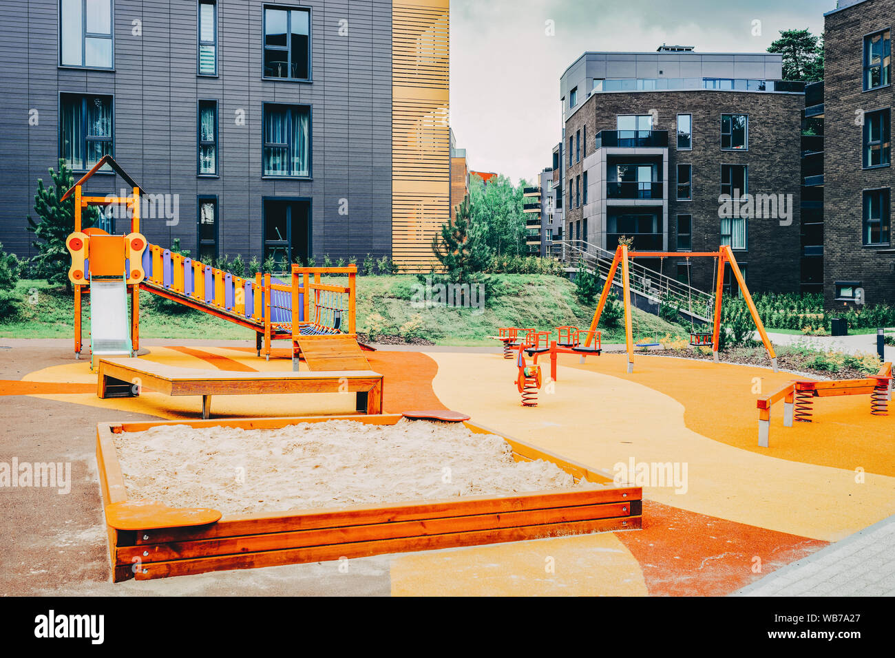 Children playground at modern complex of apartment residential