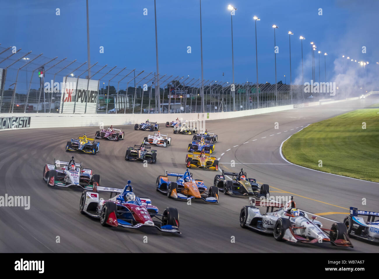 Madison, Illinois, USA. 24th Aug, 2019. The NTT IndyCar Series teams take the green flag to start the race for the Bommarito Automotive Group 500 at World Wide Technology Raceway in Madison Illinois. (Credit Image: © Walter G Arce Sr Grindstone Medi/ASP) Credit: ZUMA Press, Inc./Alamy Live News Stock Photo