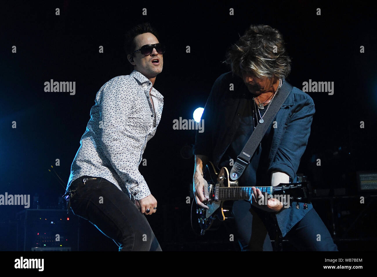 Rio de Janeiro, February 15, 2019. Vocalist Jeff Gutt and guitarist Dean DeLeo, from the band Stone Temple Pilots, during a show at Km de Vantagens. Stock Photo