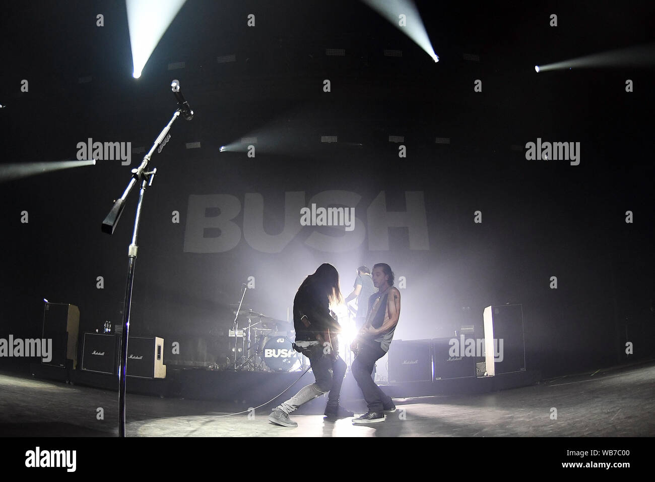 Rio de Janeiro, February 15, 2019. Guitarist Chris Traynor and vocalist Gavin Rossdale of British rock band Bush during a show at the Hall of Advances Stock Photo