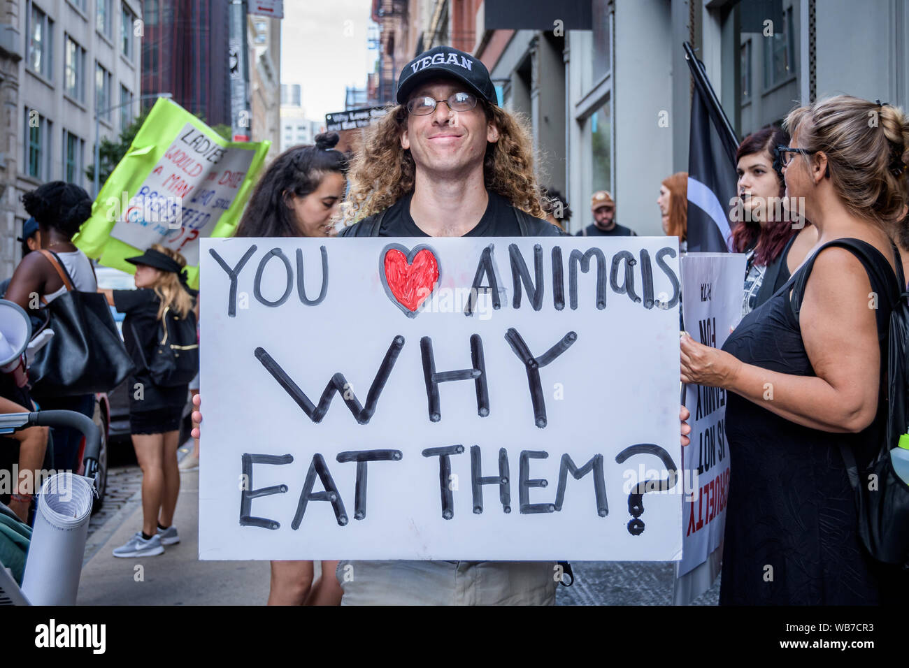 August 24, 2019, New York, USA: Hundreds of Animal Liberation activists targeted the gruesome fur trade with a mass march on August 24, 2019. The action began at the Flatiron Building and made its way to their campaignâ€™s lead targets, Canada Goose and Dolce & Gabbana where mass protests were held to stand in solidarity with the innocent animal lives lost for the sake of the latest fashion trend. (Credit Image: © Erik McGregor/ZUMA Wire) Stock Photo