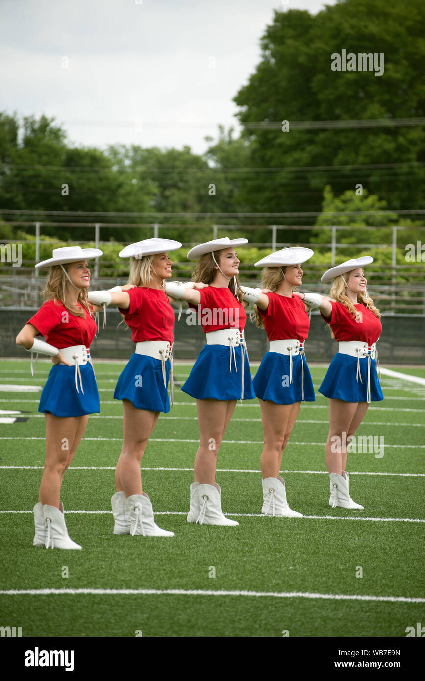 Five of the approximately 75 Kilgore College Rangerettes, a choreographed dance team that first formed in 1940 Stock Photo