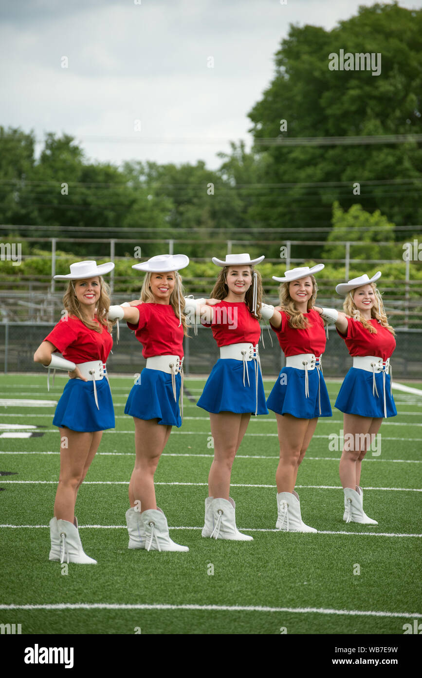 Five of the approximately 75 Kilgore College Rangerettes, a choreographed dance team that first formed in 1940 Stock Photo