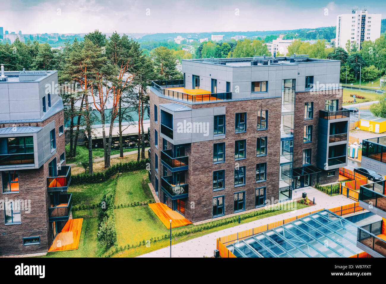Modern architectural apartment buildings quarter. And outdoor