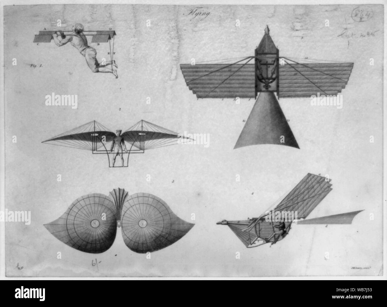 Flying; Technical illustration shows Besnier's 1678 design for a flying