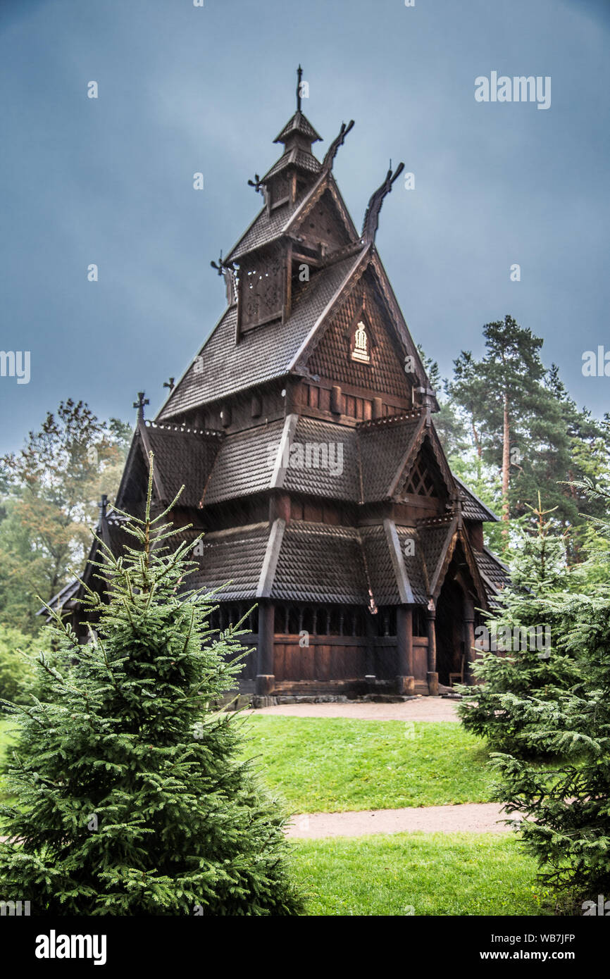 Stave church in Oslo Folkemuseum in Norway Stock Photo