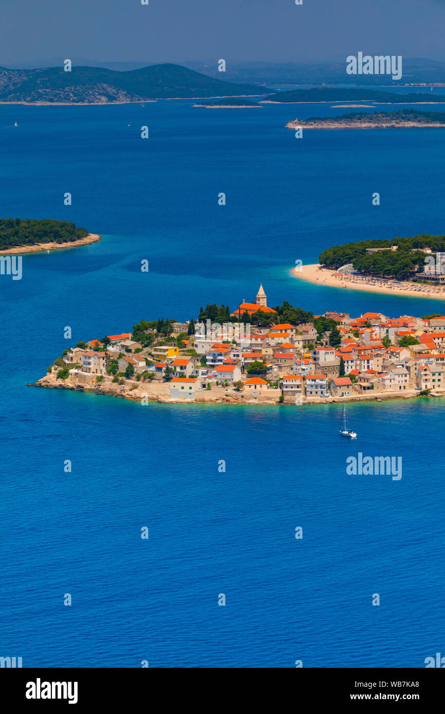 An Elevated View of Primosten, Croatia, Dalmatian Coast, Europe Stock Photo