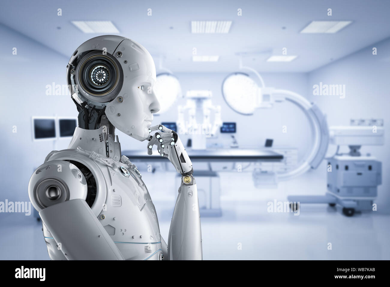 Medical technology concept with 3d rendering cyborg diagnos with C-Arm ...