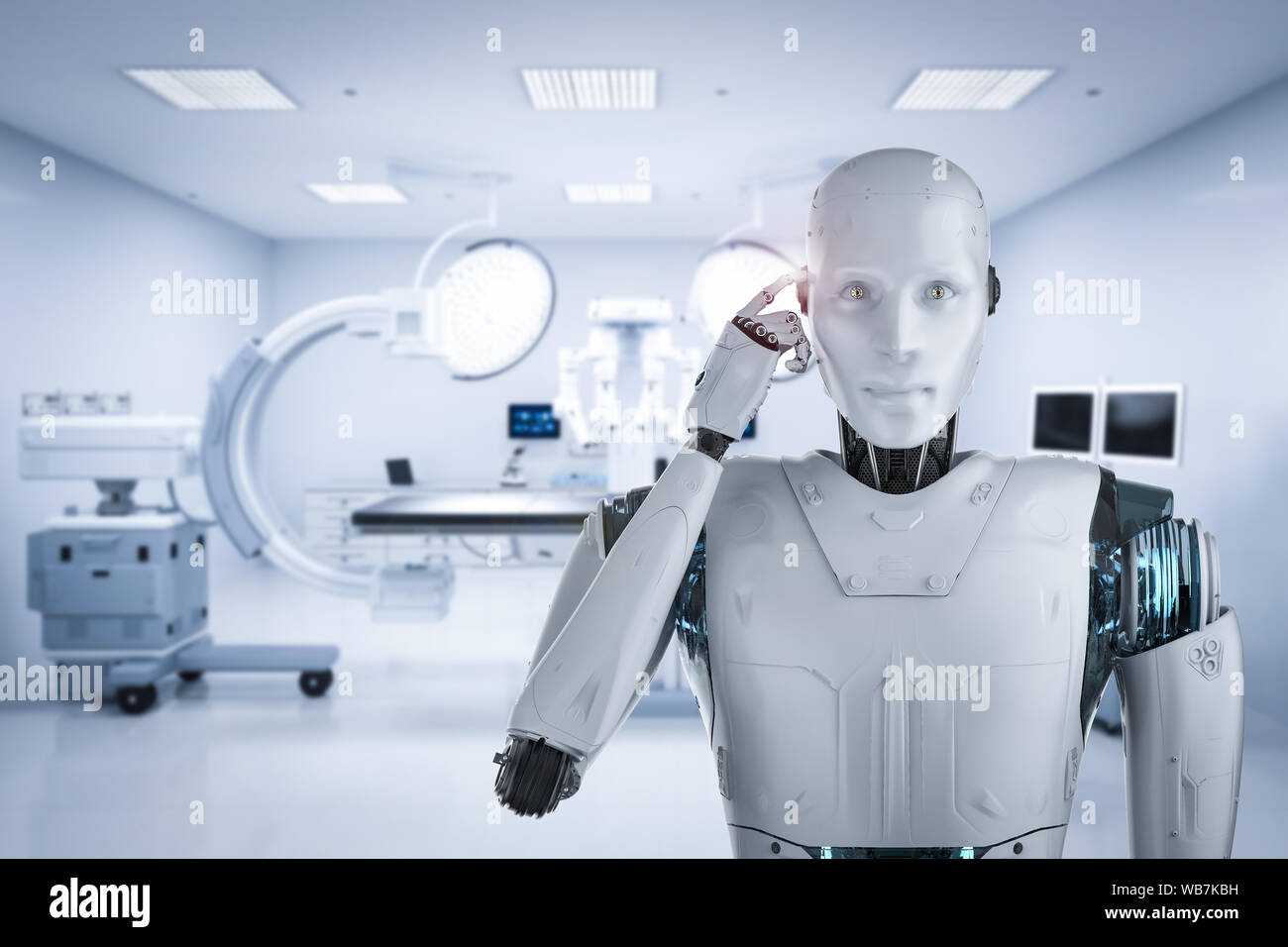 Medical technology concept with 3d rendering cyborg diagnos with C-Arm ...