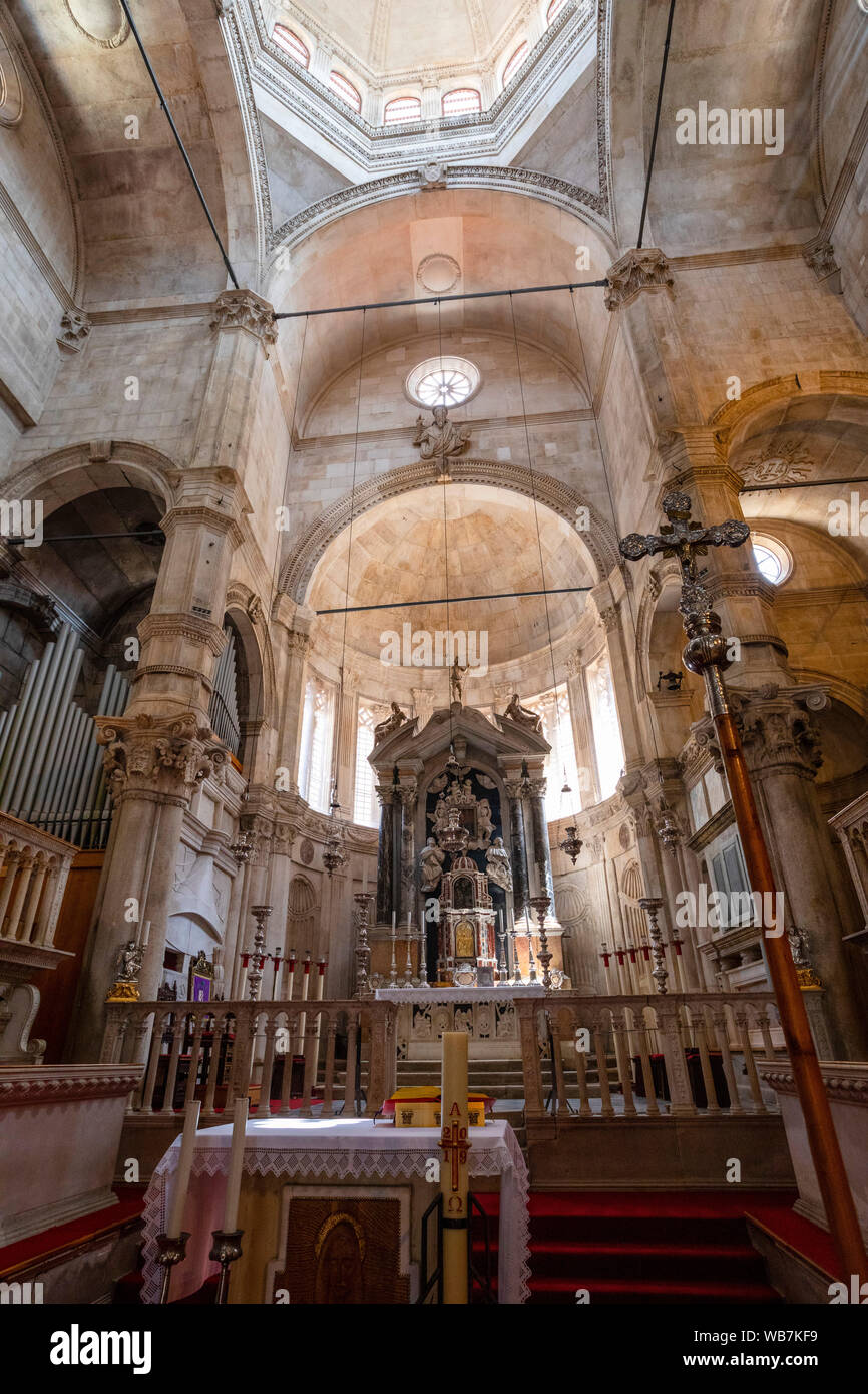 Interior and High Altar of Cathedral of St. James, Sibenik, Dalmatian Coast, Croatia, Europe Stock Photo