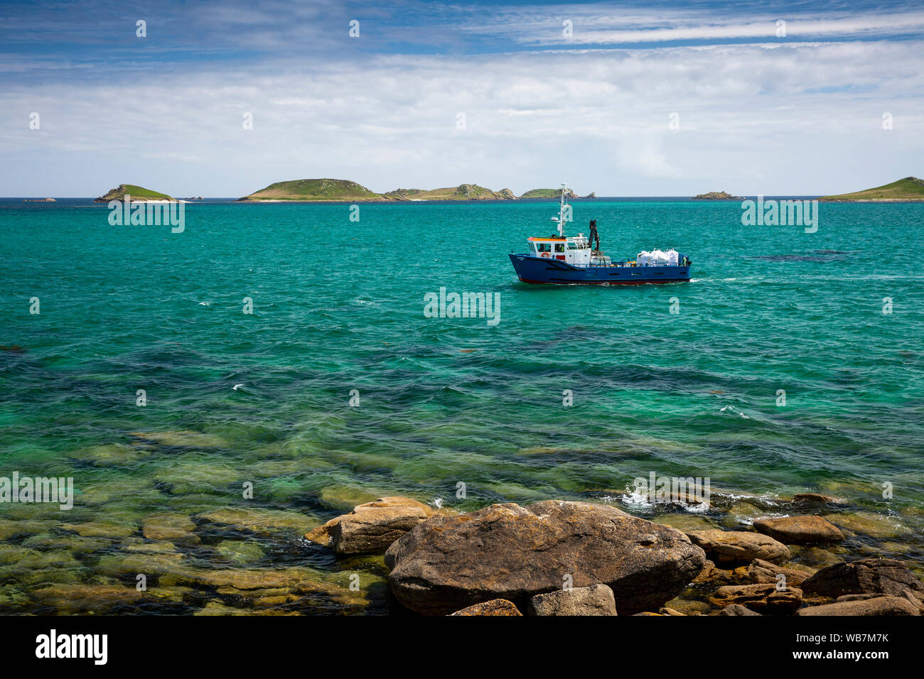 UK, England, Scilly Islands, St Martin’s, inter-island cargo boat Lyonesse Lady Stock Photo