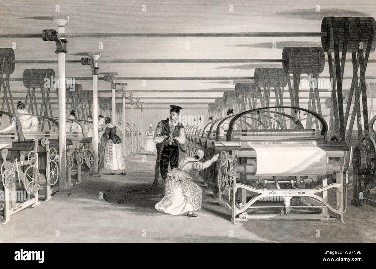 LANCASHIRE COTTON MILL POOWER LOOM 1835 Stock Photo
