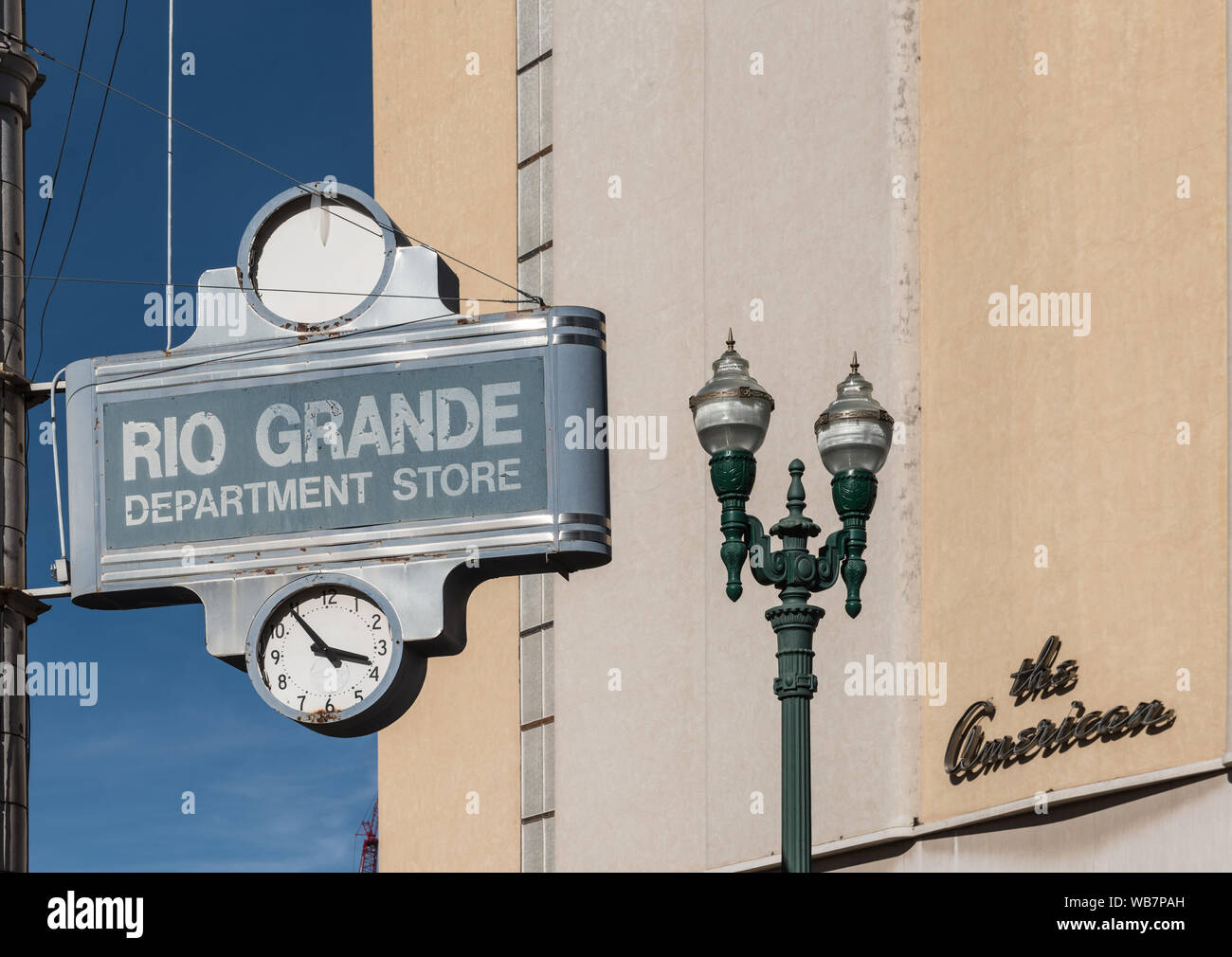 Former advertising sign and street clock of a department store