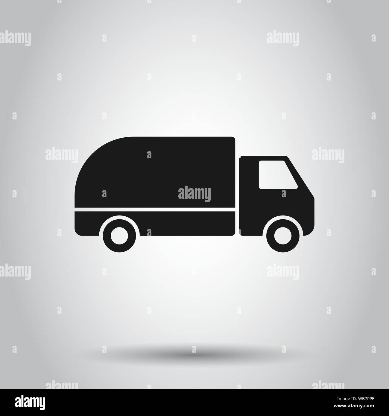 Delivery truck sign icon in flat style. Van vector illustration on isolated background. Cargo car business concept. Stock Vector