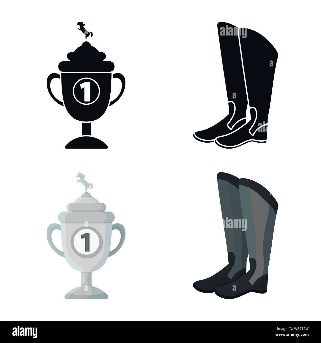 Vector illustration of equipment and riding icon. Set of equipment and