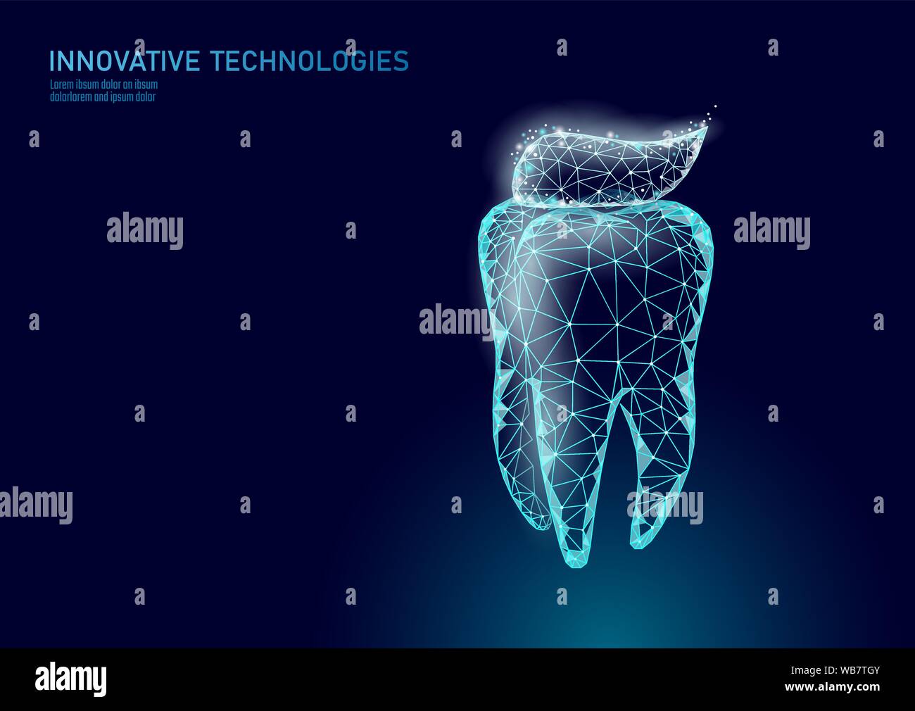 Low poly tooth protection medical concept. Cavity prevent shield