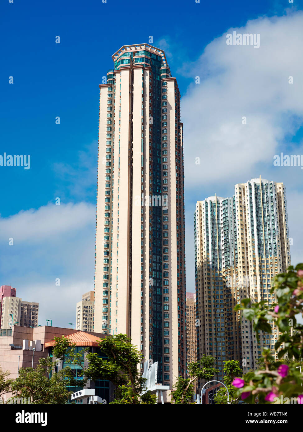 High-rise residential building of Galaxia housing complex. Diamond Hill, Kowloon, Hong Kong, China. Stock Photo