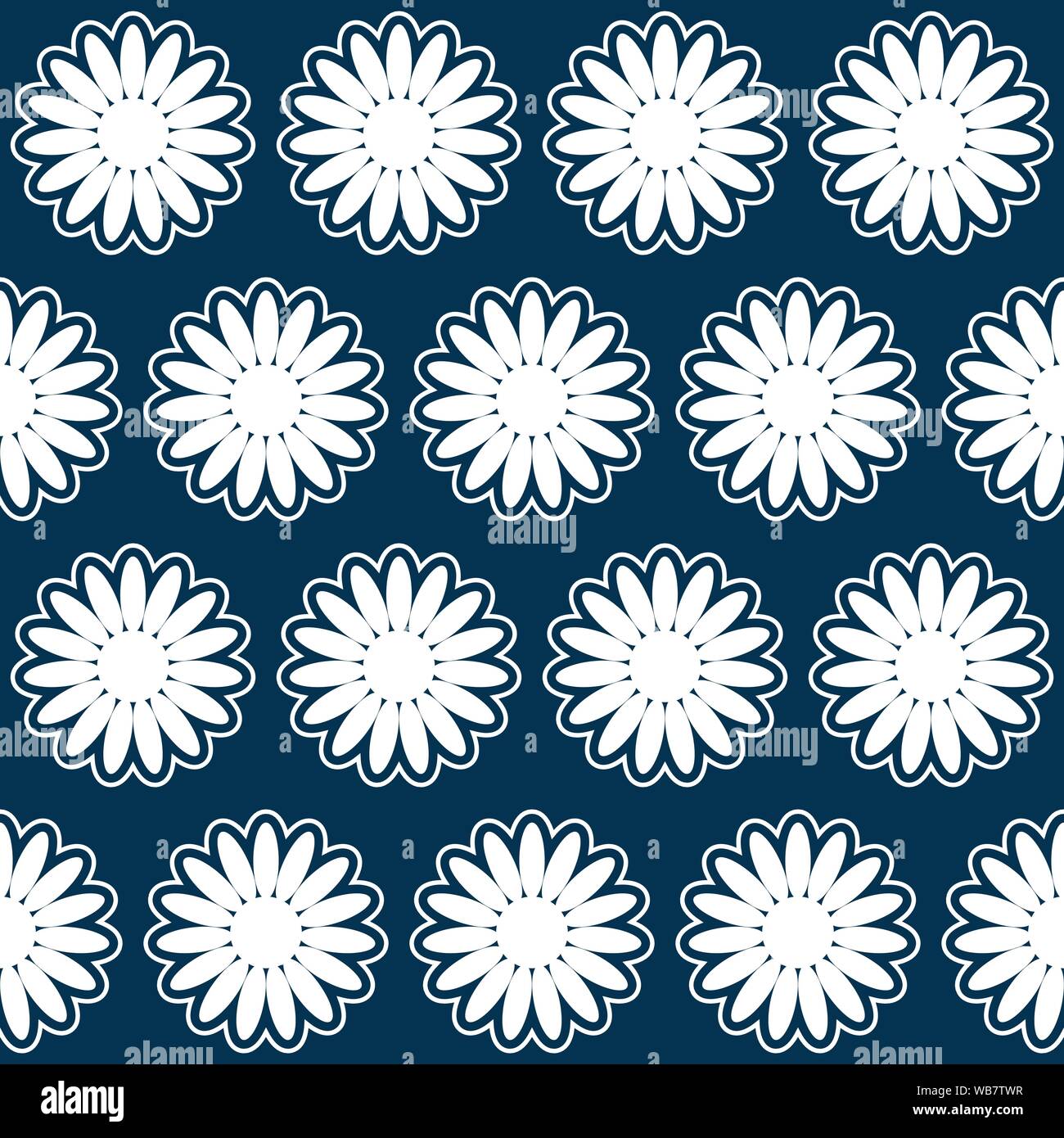 Seamless pattern background with chamomiles, monochrom illustration. EPS10. Stock Vector