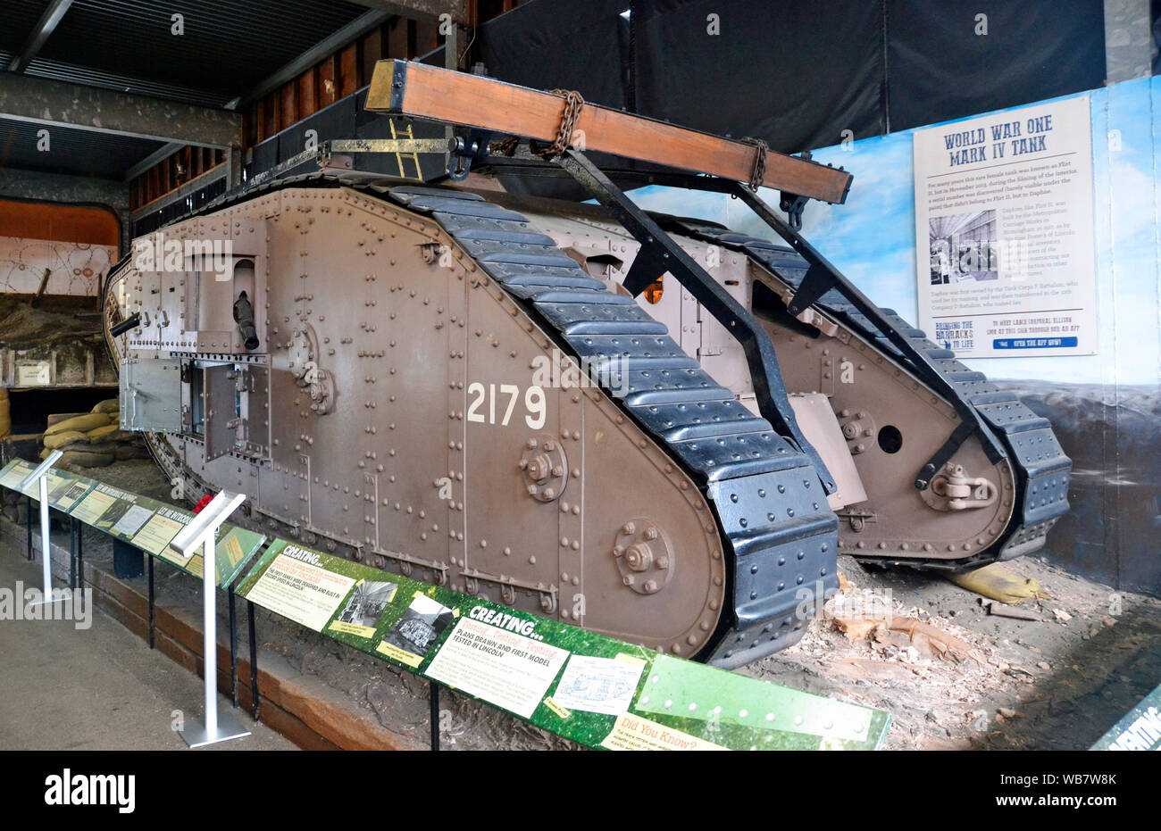 WWI Mark IV Tank at the Museum of Lincolnshire Life, Lincoln, Lincolnshire, UK. Built by the Metropolitan Carriage Works in Birmingham in 1917 Stock Photo