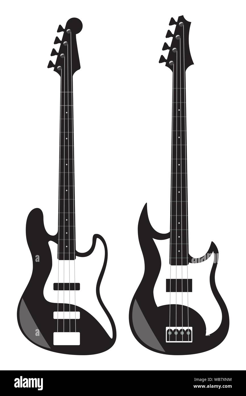 Black and white electric guitars isolated on white background. Flat