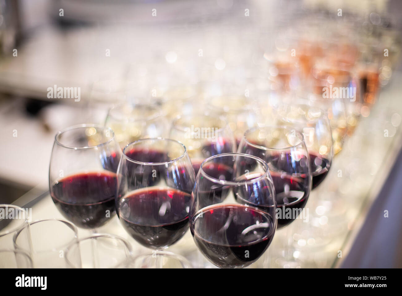 Serving on the table. Crystal glasses. luxury elegant table setting