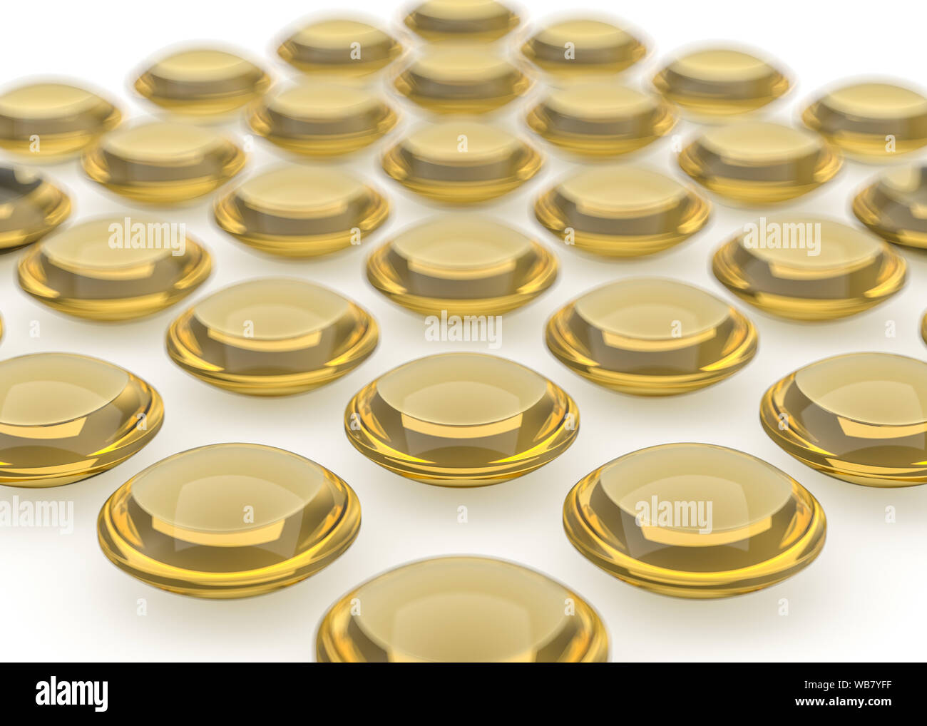 Glossy capsule llustration. Golden image with reflections and shadows. Cosmetic, pharmaceutical and medical concept. 3D rendering Stock Photo