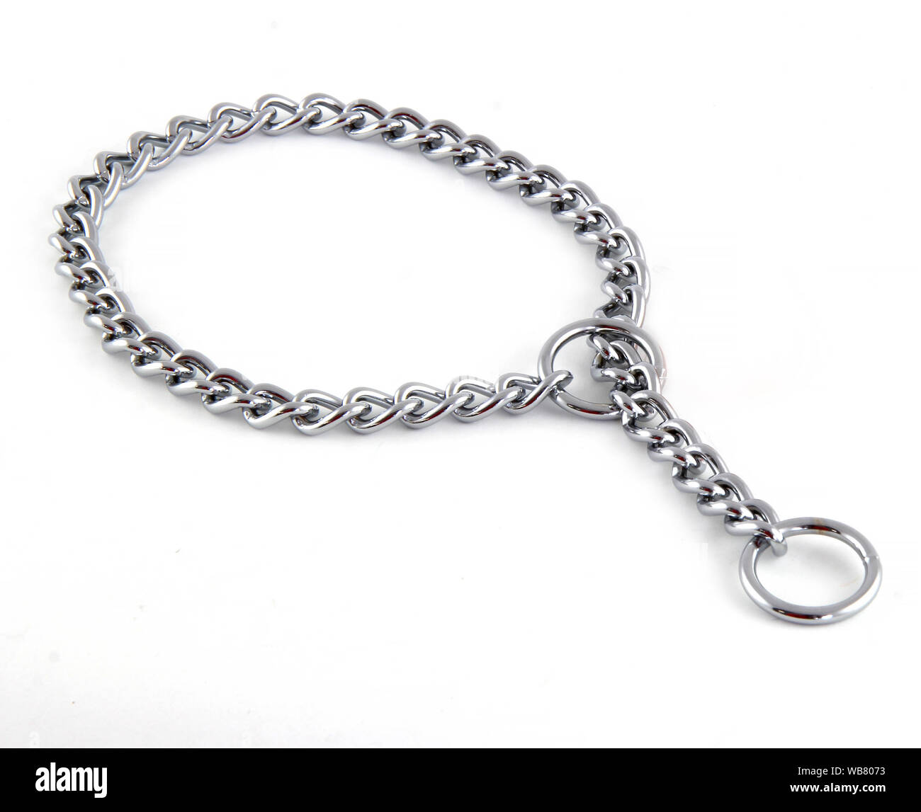 Iron chain collar isolated on white background. It is a training collar for dogs. Stock Photo