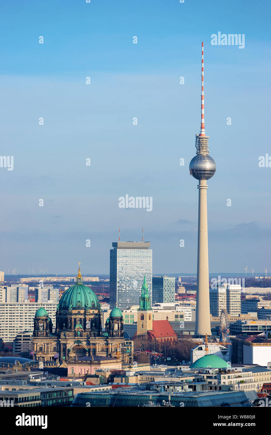 Cityscape of Berlin Cathedral and Fernsehturm TV tower in German City ...